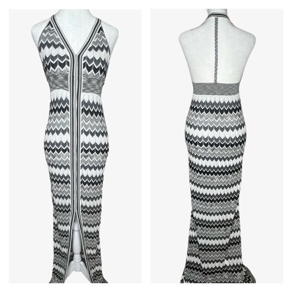 Victoria's Secret Chevron Halter T-Strap Maxi Dress Size S Black White Stretchy - Picture 2 of 12